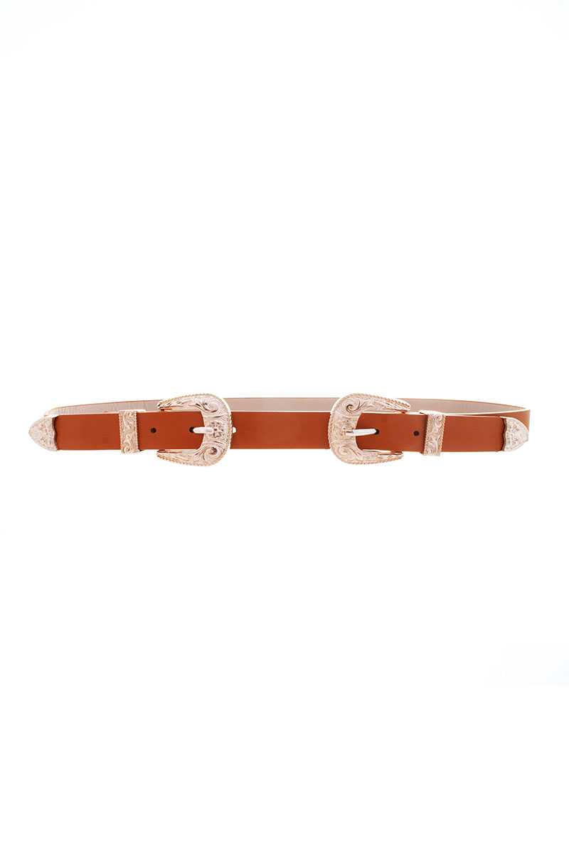 Double Gold Pattern Metal Buckle Western Belt - Absolute Fashion 2020