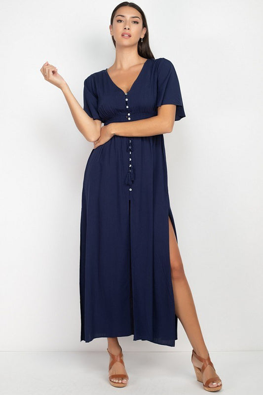Side Slit Smocked Waist Maxi Dress - Absolute Fashion 2020