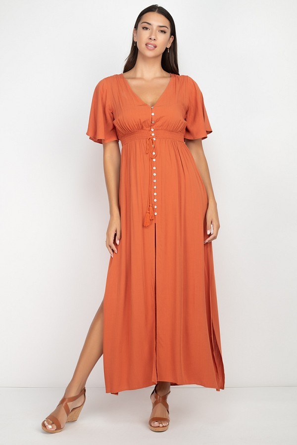 Side Slit Smocked Waist Maxi Dress - Absolute Fashion 2020