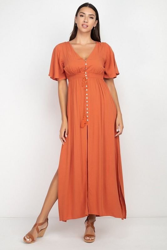 Side Slit Smocked Waist Maxi Dress - Absolute Fashion 2020