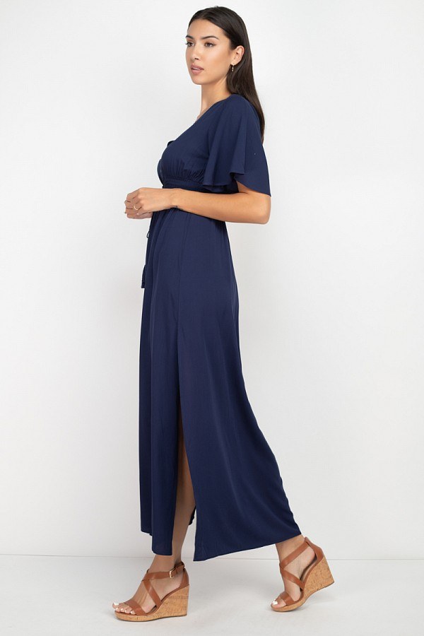 Side Slit Smocked Waist Maxi Dress - Absolute Fashion 2020