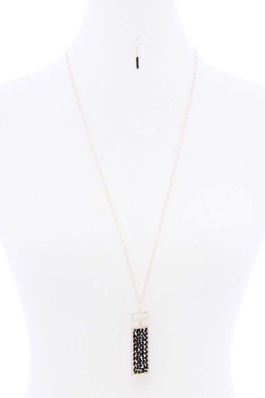 Rectangle Glass Bead Pendant Long Necklace - Absolute Fashion 2020
