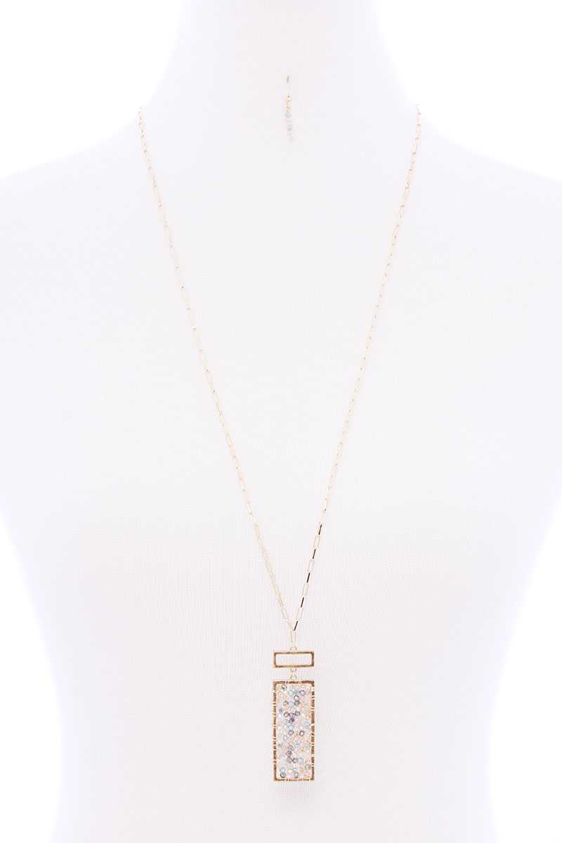 Rectangle Glass Bead Pendant Long Necklace - Absolute Fashion 2020