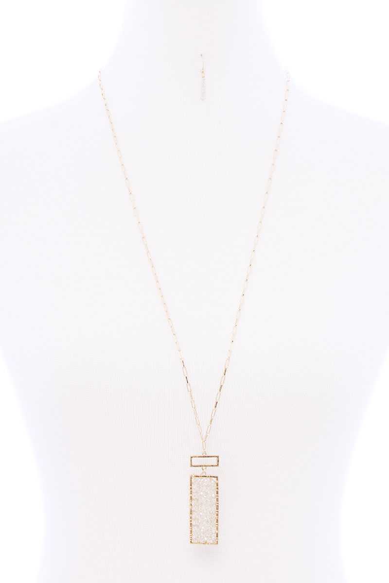 Rectangle Glass Bead Pendant Long Necklace - Absolute Fashion 2020