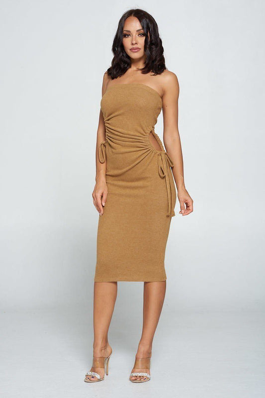 Strapless Solid Color Bodycon Dress - Absolute Fashion 2020