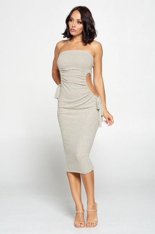 Strapless Solid Color Bodycon Dress - Absolute Fashion 2020