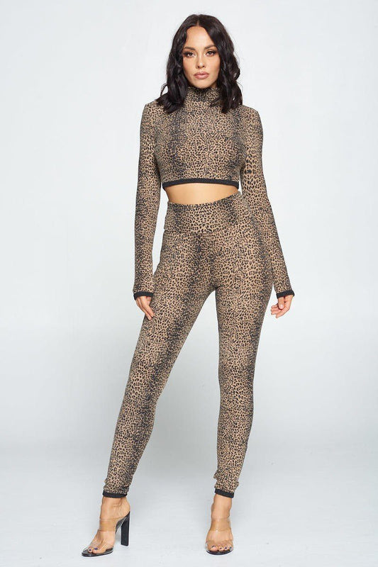 Animal Print Long Sleeve Two Piece Set - Absolute Fashion 2020
