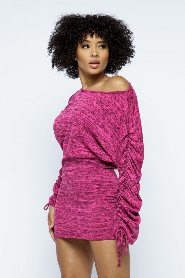 Hacci Brushed Long Slv Shirred Boat Neck Dolman Mini Dress - Absolute Fashion 2020