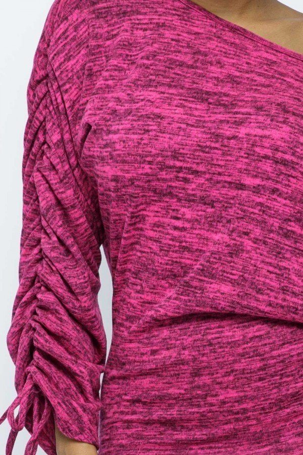Hacci Brushed Long Slv Shirred Boat Neck Dolman Mini Dress - Absolute Fashion 2020