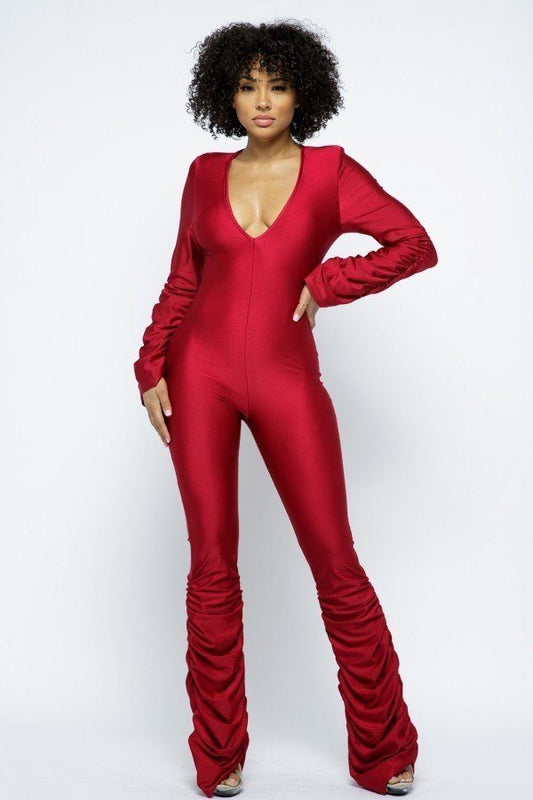 Yoga Shoulder Padded Ruched Stacked Jumpsuit - Absolute Fashion 2020