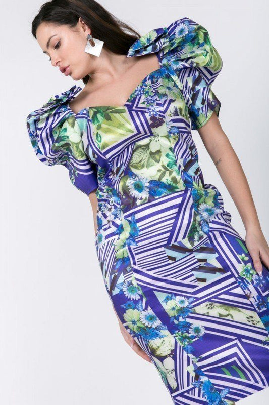 Puff Sleeve Bodycon Print Dress - Absolute Fashion 2020