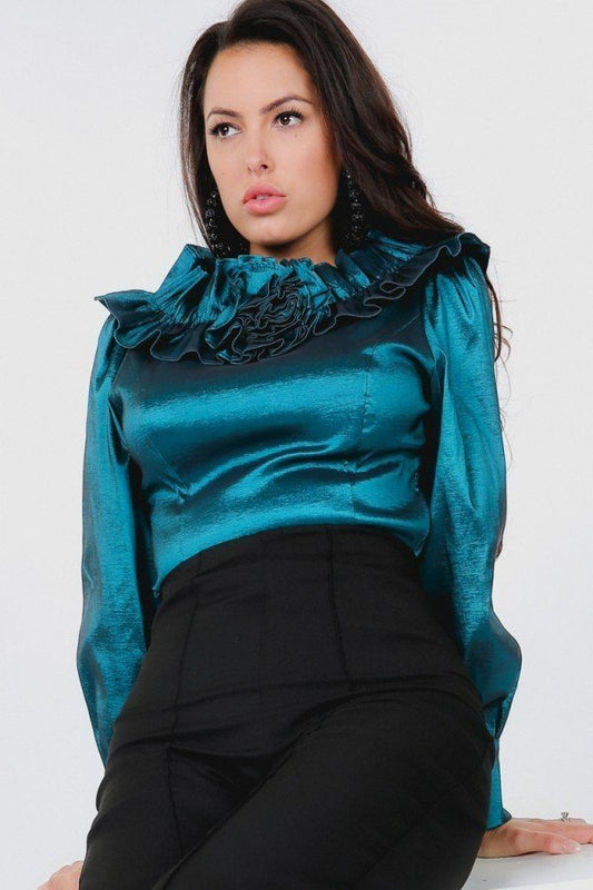 Flower Patch With Ruffle Neck Satin Blouse - Absolute Fashion 2020
