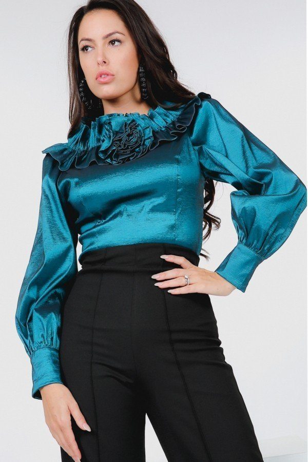 Flower Patch With Ruffle Neck Satin Blouse - Absolute Fashion 2020