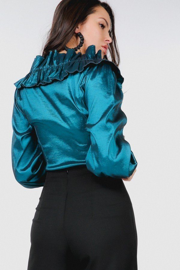 Flower Patch With Ruffle Neck Satin Blouse - Absolute Fashion 2020