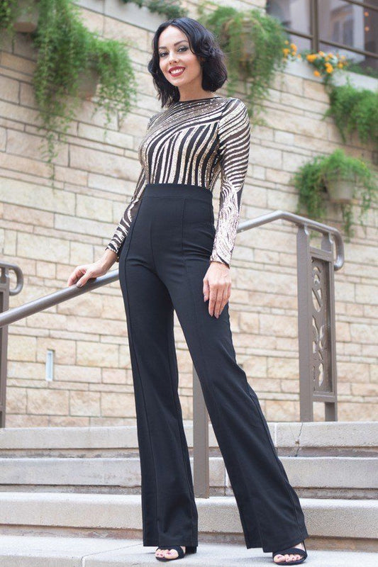 Sophisticated Gold Sequins Bodice Jumpsuit - Absolute Fashion 2020