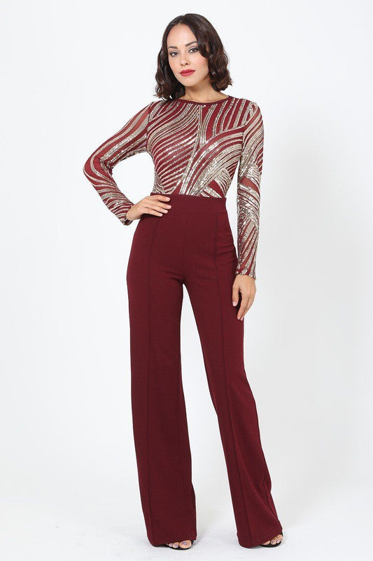 Sophisticated Gold Sequins Bodice Jumpsuit - Absolute Fashion 2020