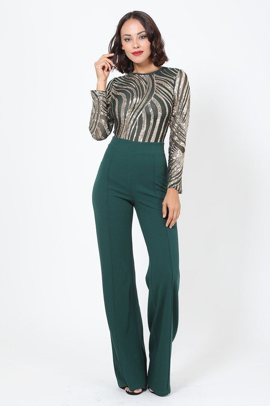 Sophisticated Gold Sequins Bodice Jumpsuit - Absolute Fashion 2020