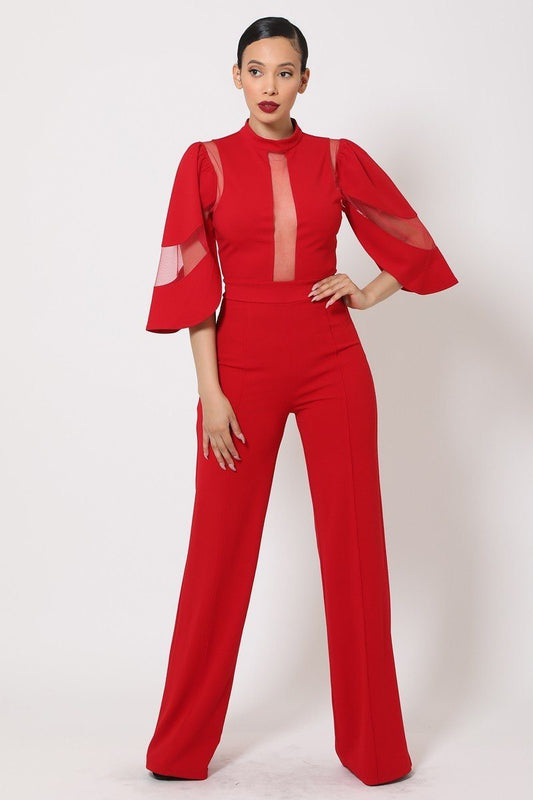 Semi Sheer Mesh Contrast Bodice Jumpsuit - Absolute Fashion 2020