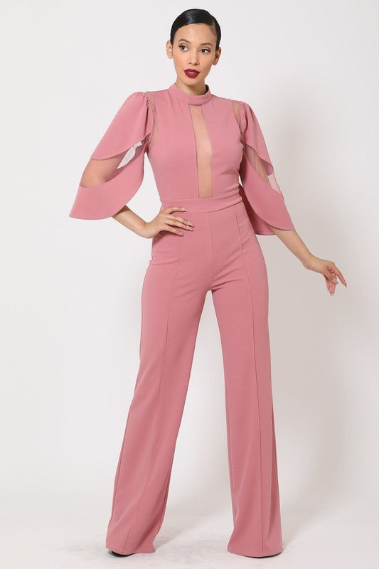 Semi Sheer Mesh Contrast Bodice Jumpsuit - Absolute Fashion 2020
