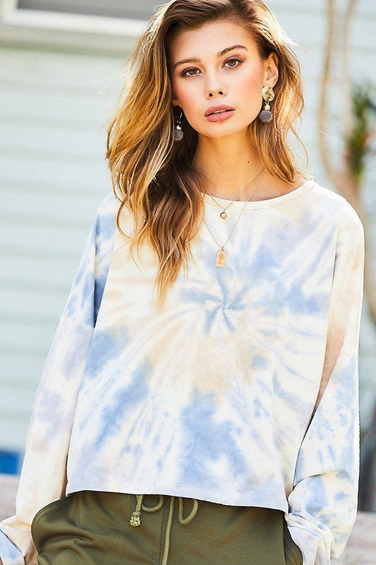 Round Neck Oversize Fit Crop Tie-dye French Terry Pullover - Absolute Fashion 2020