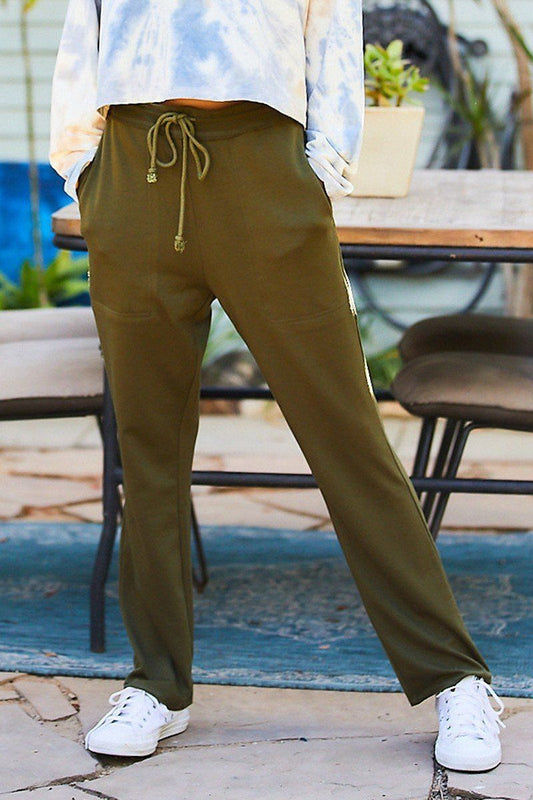 Waist Elastic Band Adjustable Waist Strap Side Pocket Straight French Terry Solid Pants - Absolute Fashion 2020