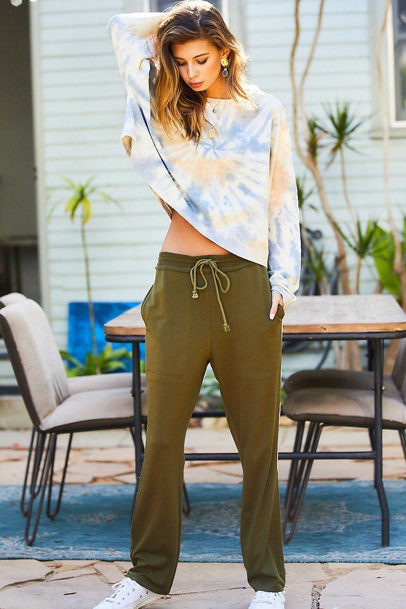 Waist Elastic Band Adjustable Waist Strap Side Pocket Straight French Terry Solid Pants - Absolute Fashion 2020