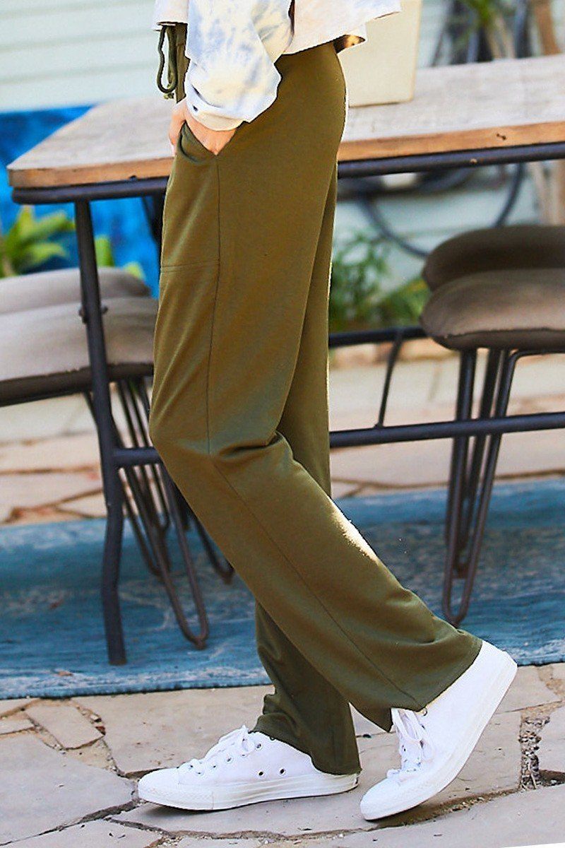 Waist Elastic Band Adjustable Waist Strap Side Pocket Straight French Terry Solid Pants - Absolute Fashion 2020