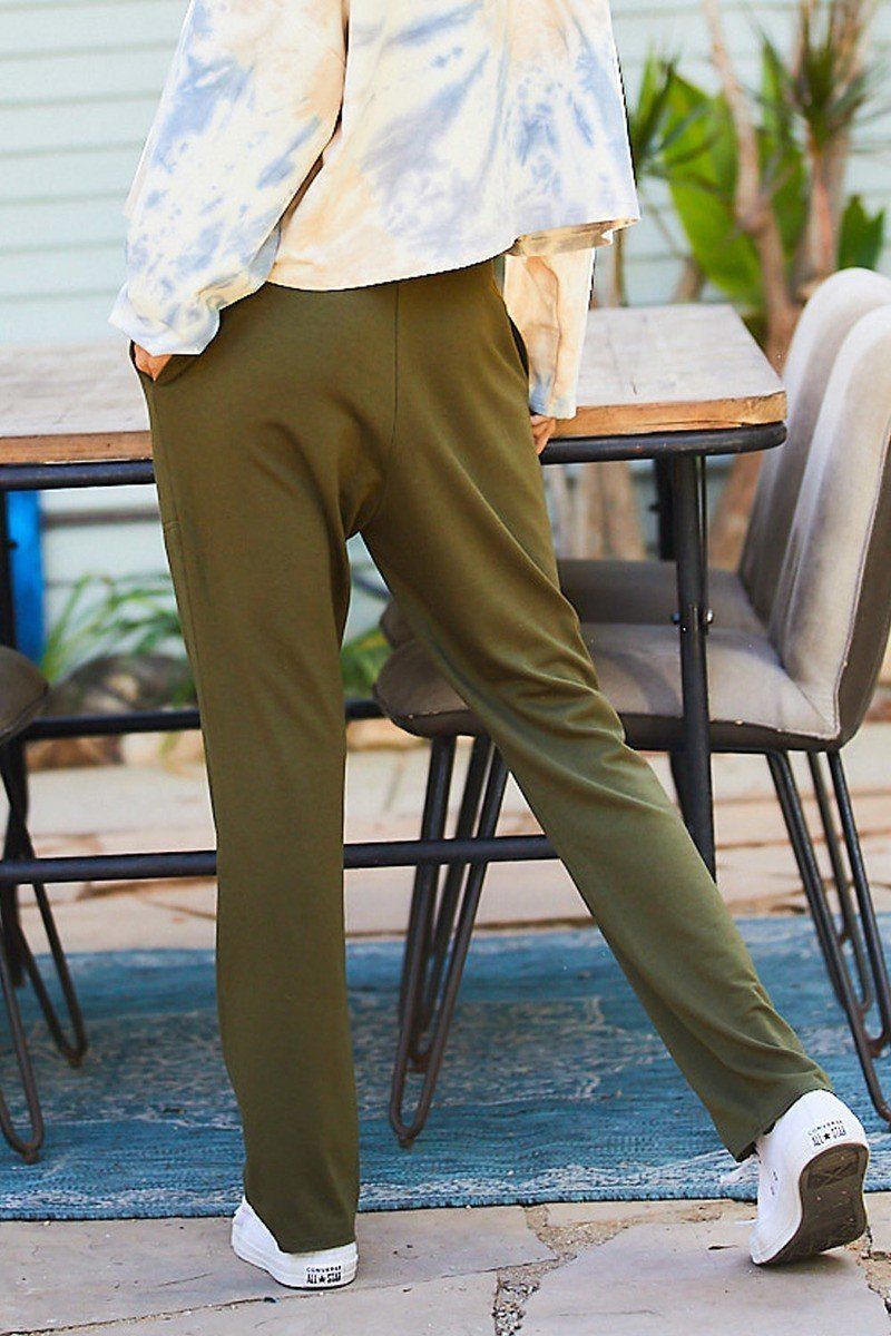 Waist Elastic Band Adjustable Waist Strap Side Pocket Straight French Terry Solid Pants - Absolute Fashion 2020