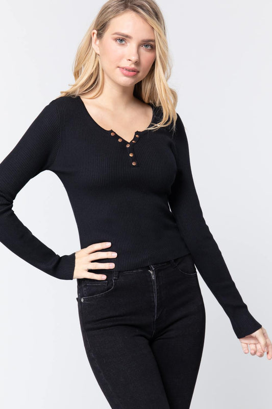 Snap Button Detail Sweater Top - Absolute Fashion 2020