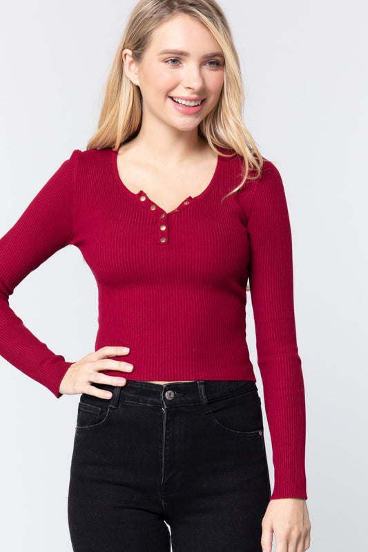 Snap Button Detail Sweater Top - Absolute Fashion 2020