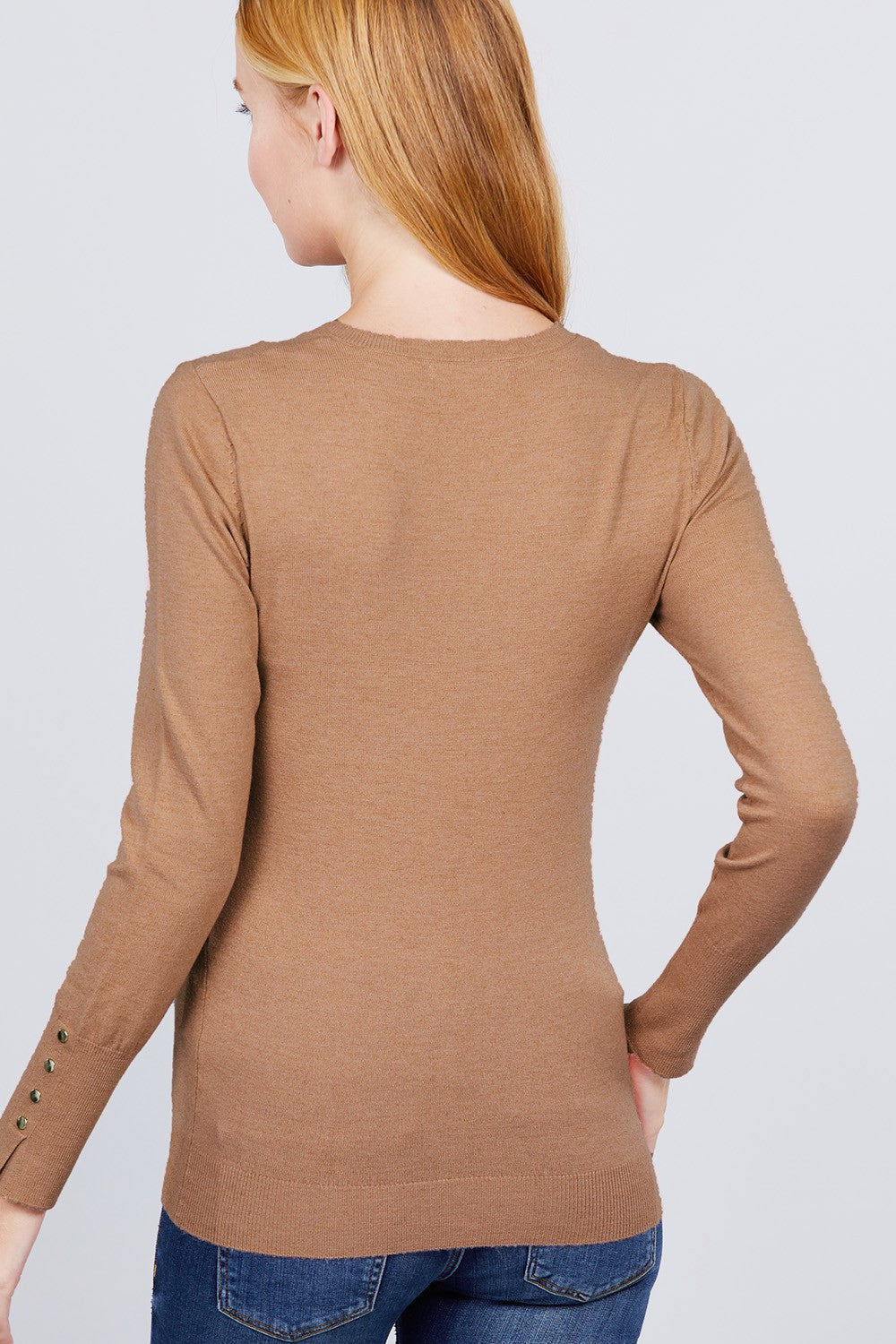 V-neck Sweater W/rivet Button - Absolute Fashion 2020