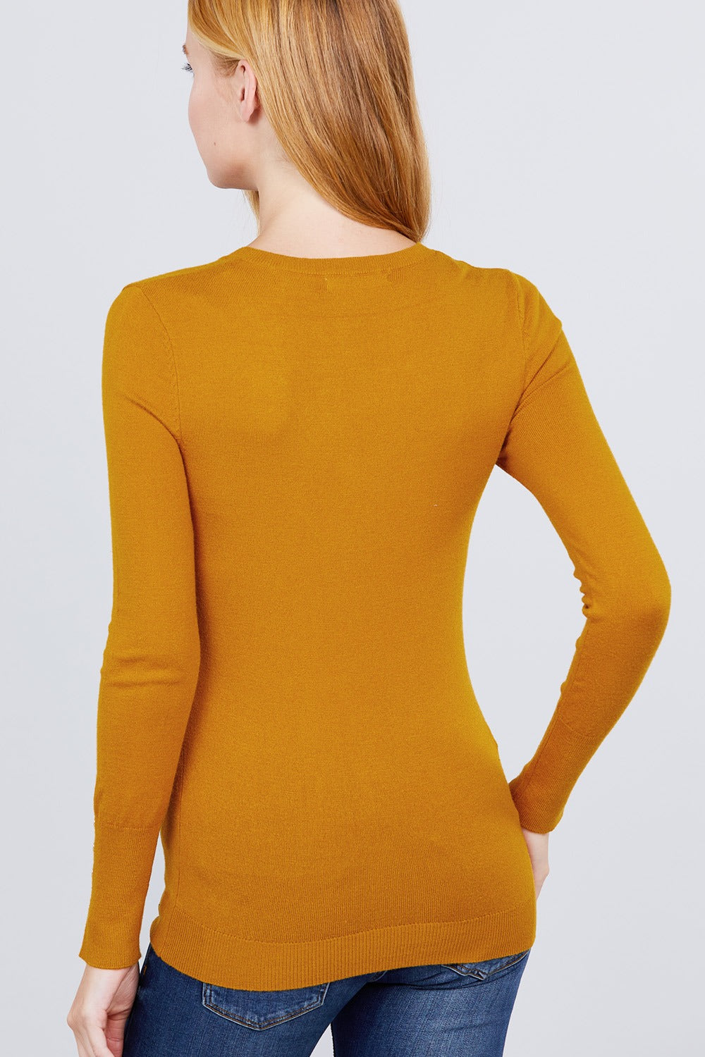 V-neck Sweater W/rivet Button - Absolute Fashion 2020