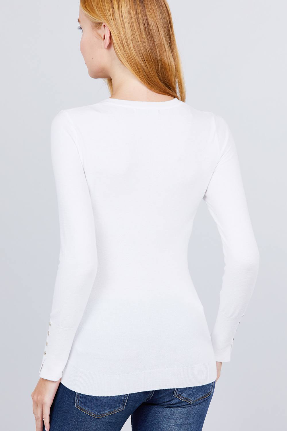 V-neck Sweater W/rivet Button - Absolute Fashion 2020