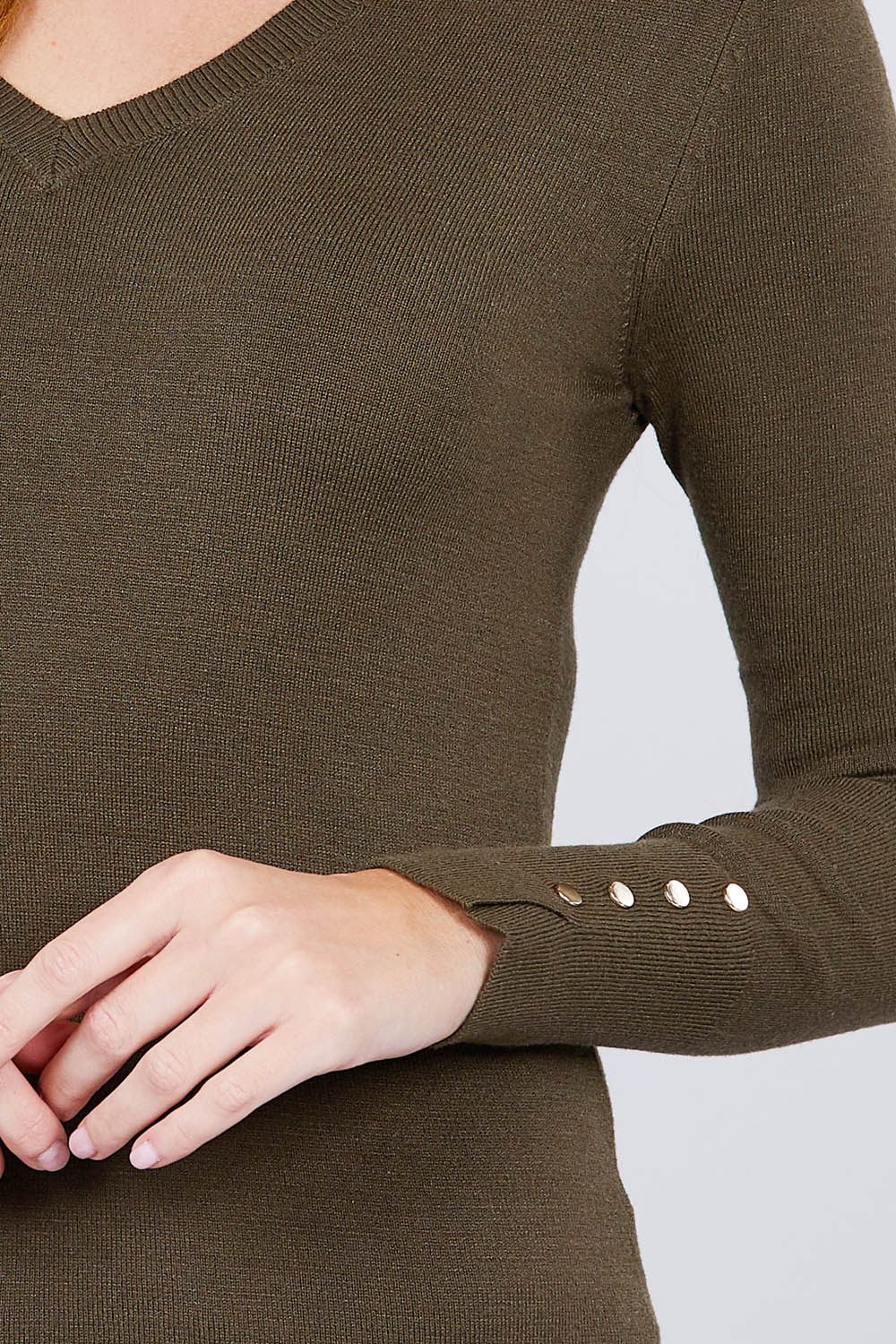 V-neck Sweater W/rivet Button - Absolute Fashion 2020