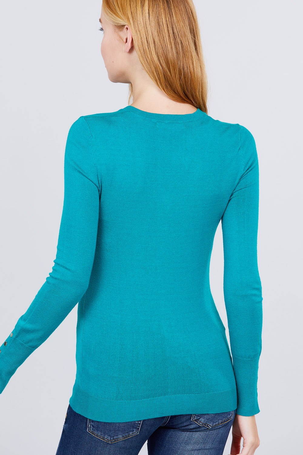 V-neck Sweater W/rivet Button - Absolute Fashion 2020
