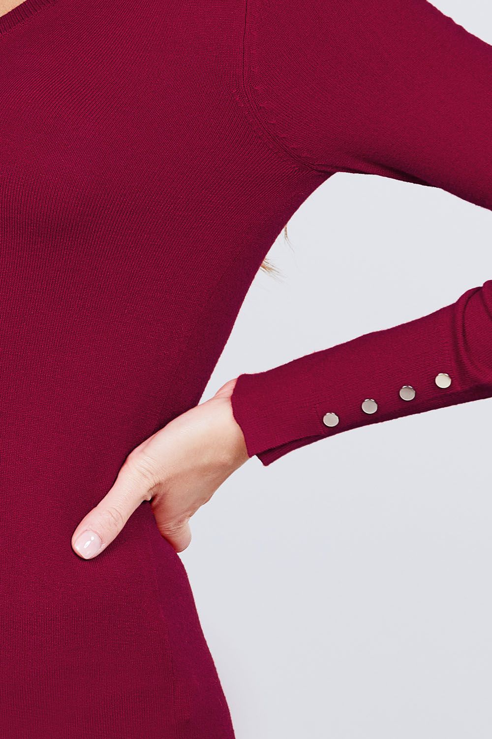 V-neck Sweater W/rivet Button - Absolute Fashion 2020