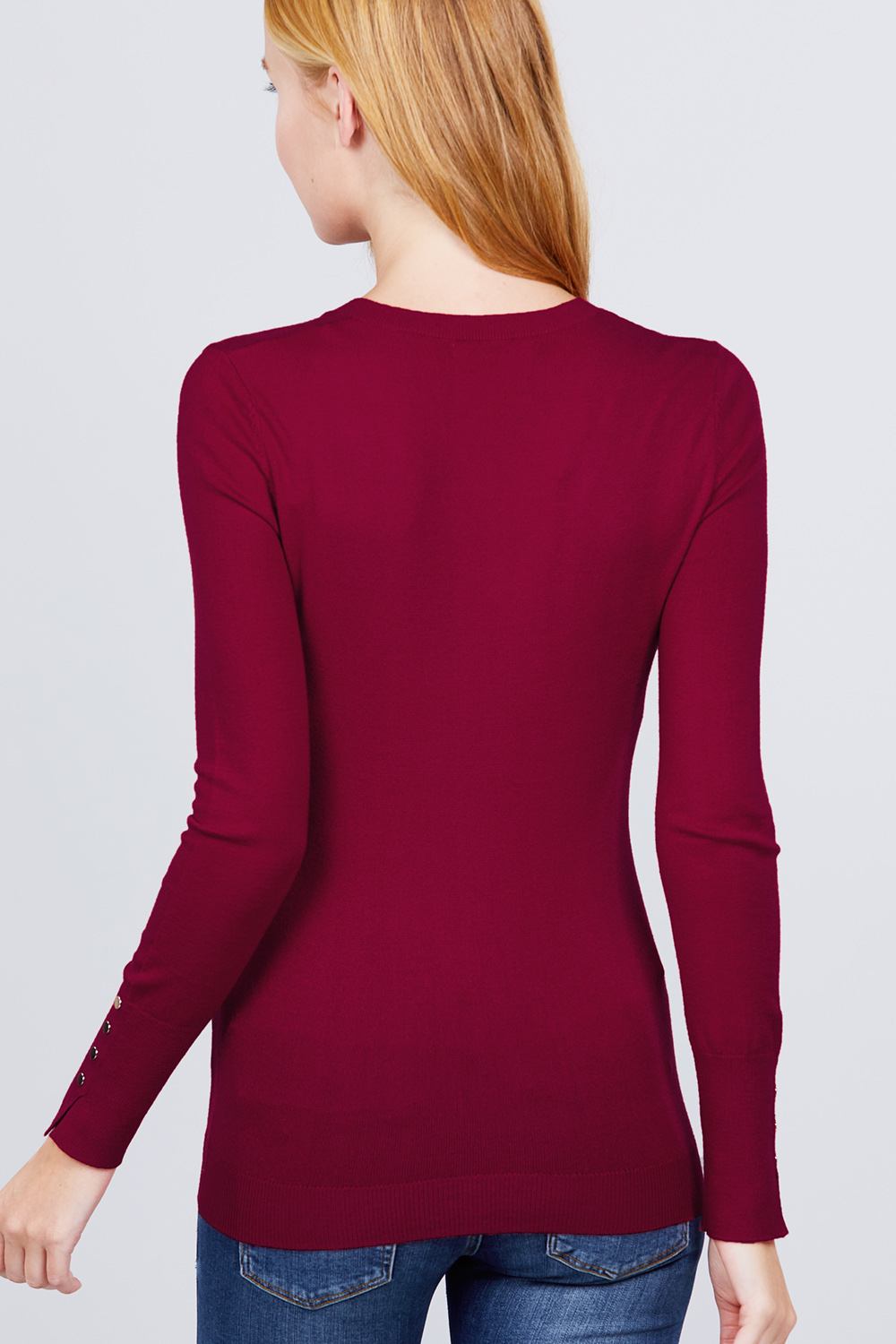 V-neck Sweater W/rivet Button - Absolute Fashion 2020