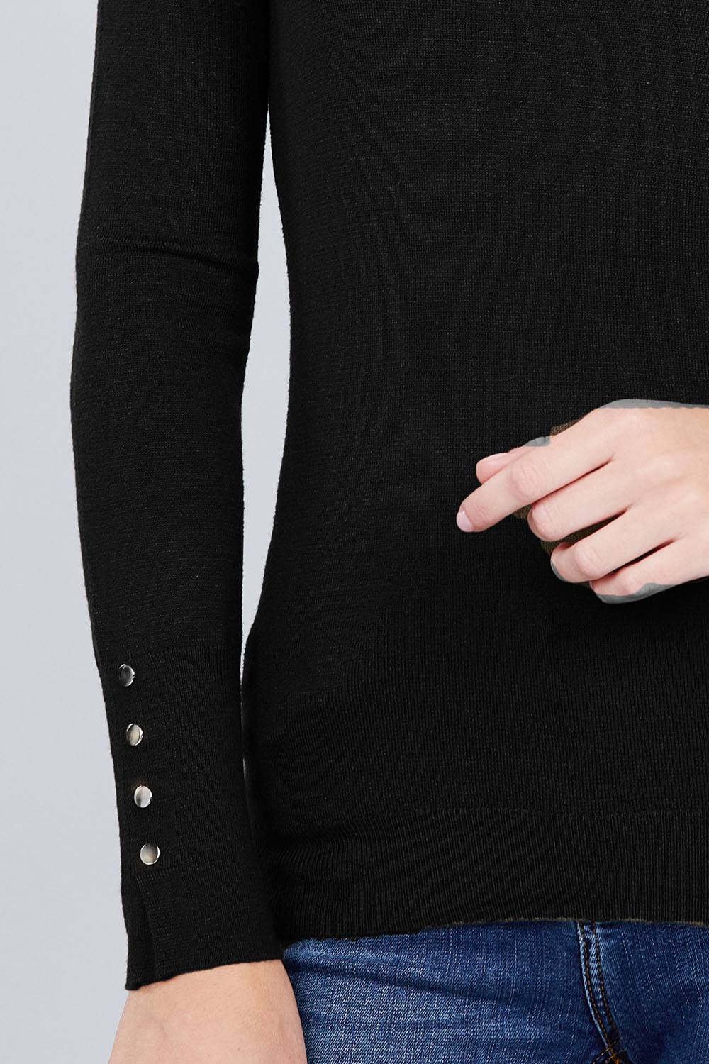 V-neck Sweater W/rivet Button - Absolute Fashion 2020