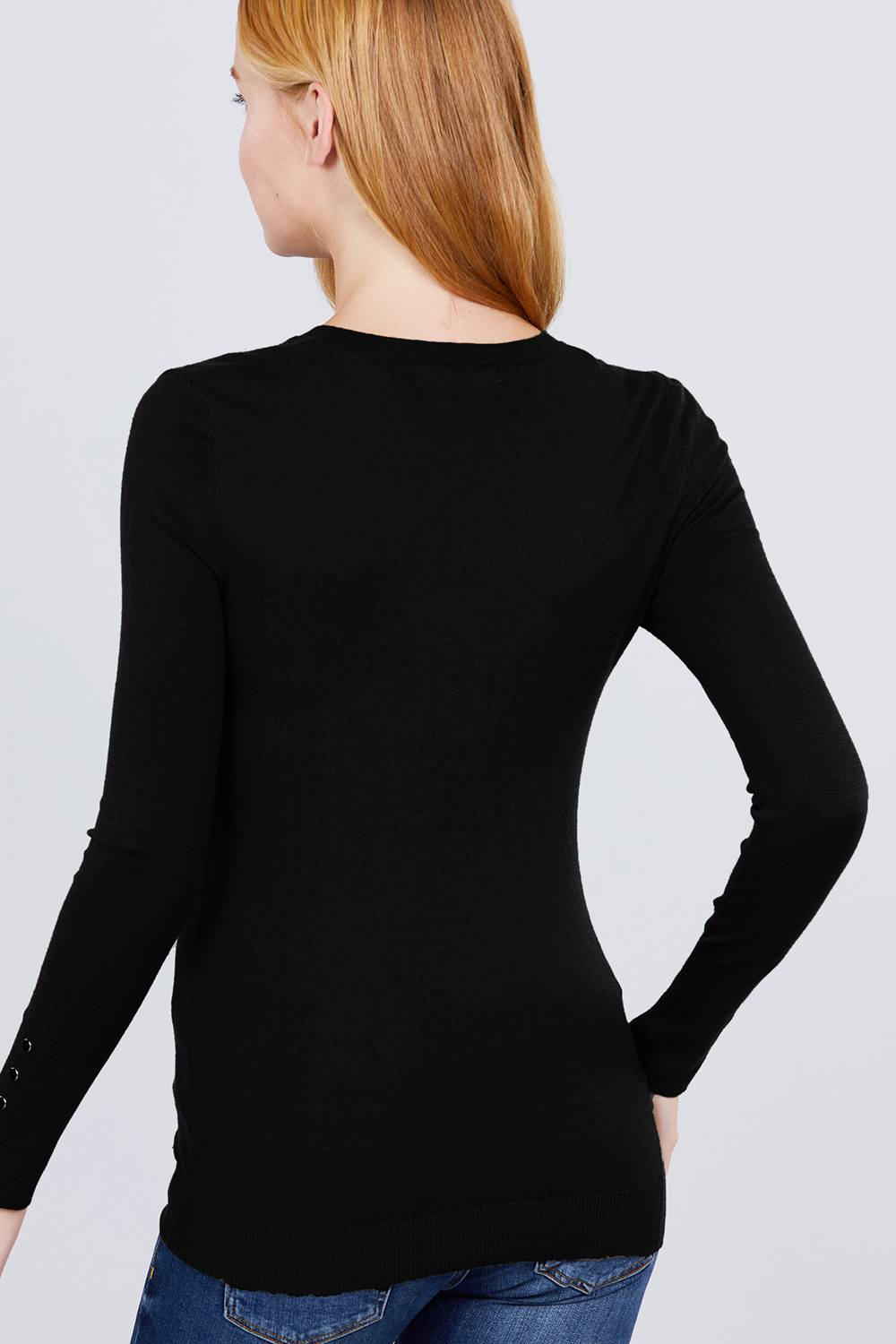 V-neck Sweater W/rivet Button - Absolute Fashion 2020
