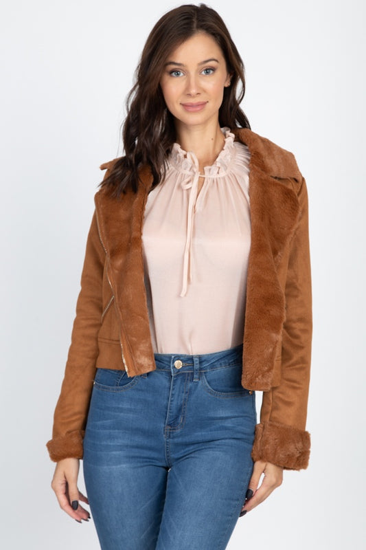 Suede Faux Fur Moto Jacket - Absolute Fashion 2020
