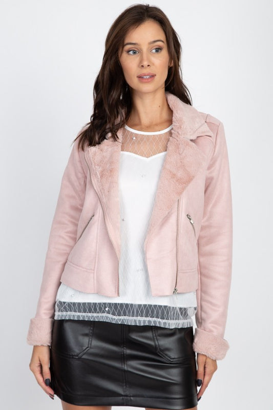 Suede Faux Fur Moto Jacket - Absolute Fashion 2020