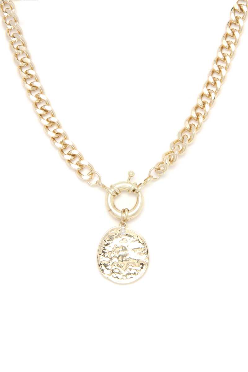Hammered Coin Cuban Chain Link Metal Necklace - Absolute Fashion 2020