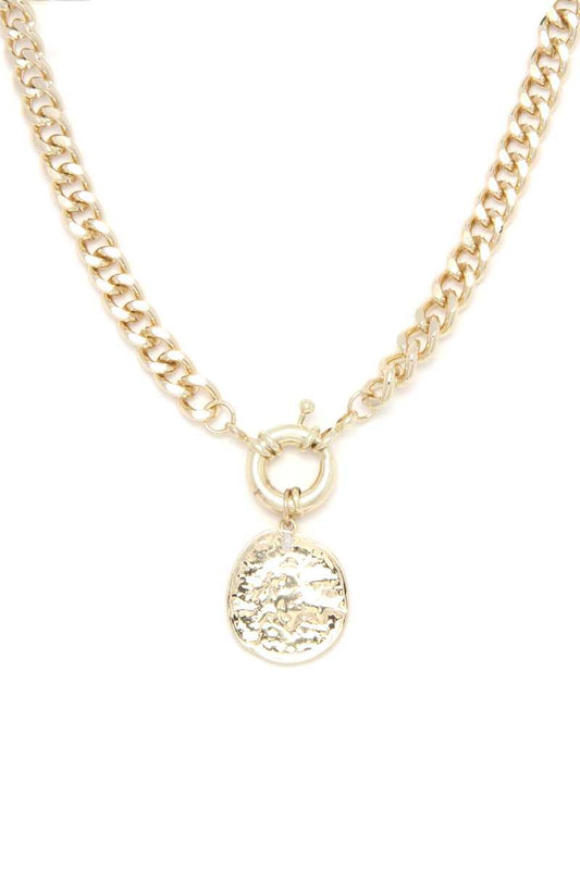 Hammered Coin Cuban Chain Link Metal Necklace - Absolute Fashion 2020