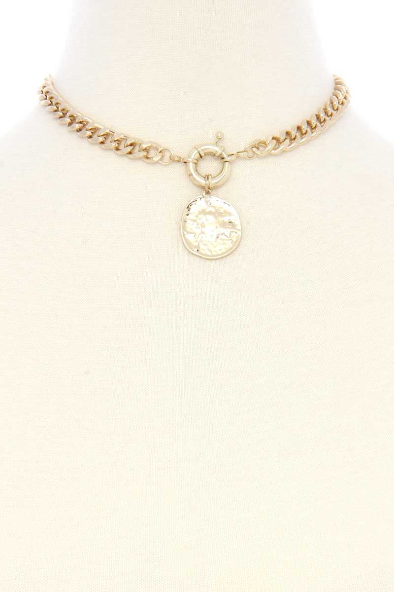 Hammered Coin Cuban Chain Link Metal Necklace - Absolute Fashion 2020