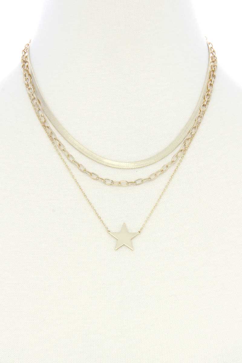 Triple Layer Star Pendant Metal Necklace - Absolute Fashion 2020