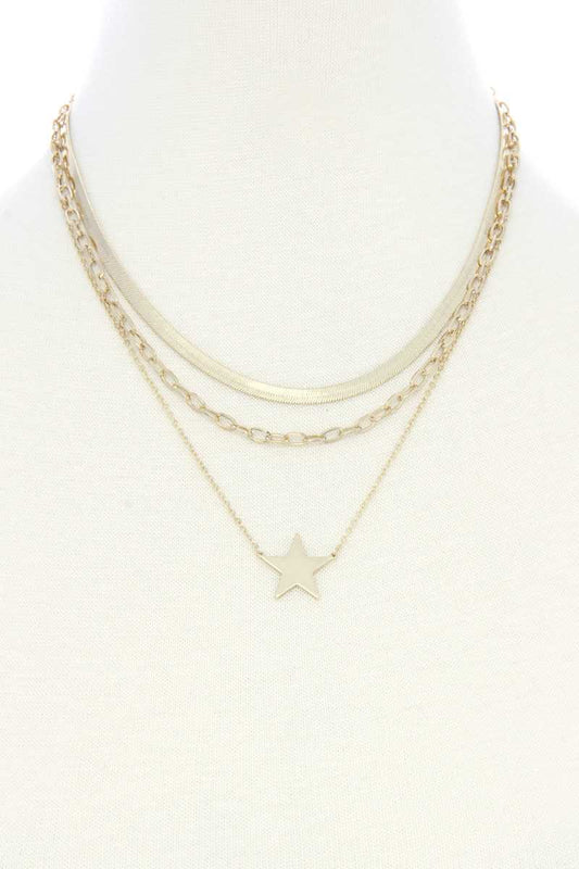 Triple Layer Star Pendant Metal Necklace - Absolute Fashion 2020