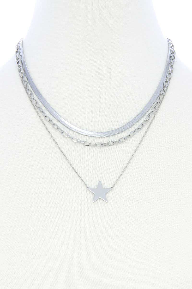 Triple Layer Star Pendant Metal Necklace - Absolute Fashion 2020