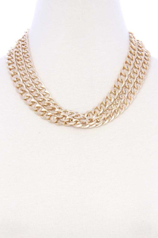 Chunky 3 Layer Cuban Chain Link Metal Necklace - Absolute Fashion 2020