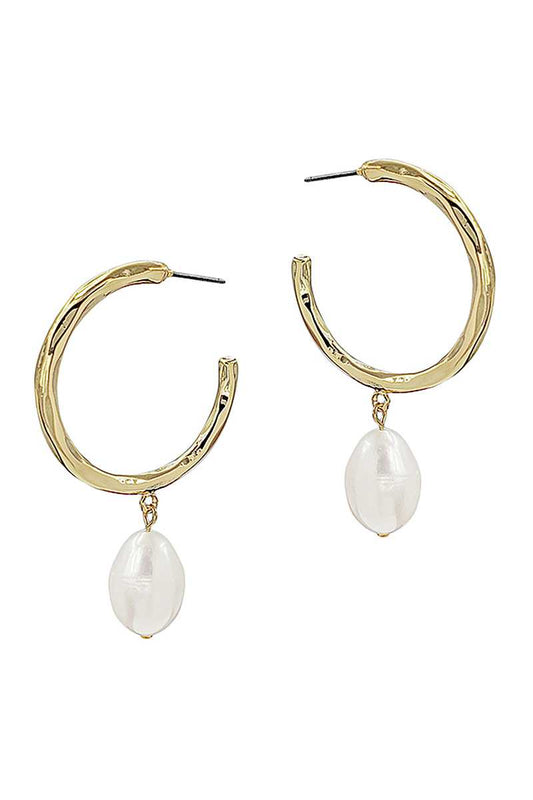 Fashion Open Hoop And Fresh Water Pearl Drop Earring - Absolute Fashion 2020