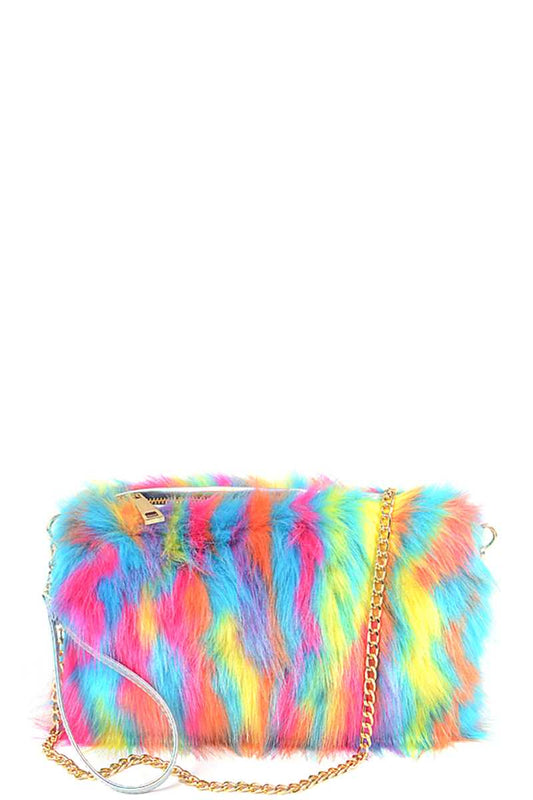 Bright Multi Faux Fur Pouch Bag - Absolute Fashion 2020